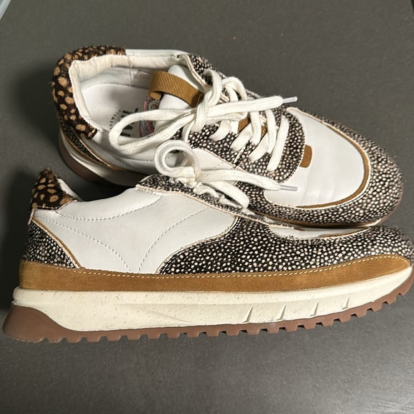 Madewell Kickoff Trainer Sneakers Leather Animal Print Mix Calf Hair  Sz 10 - Picture 2 of 7